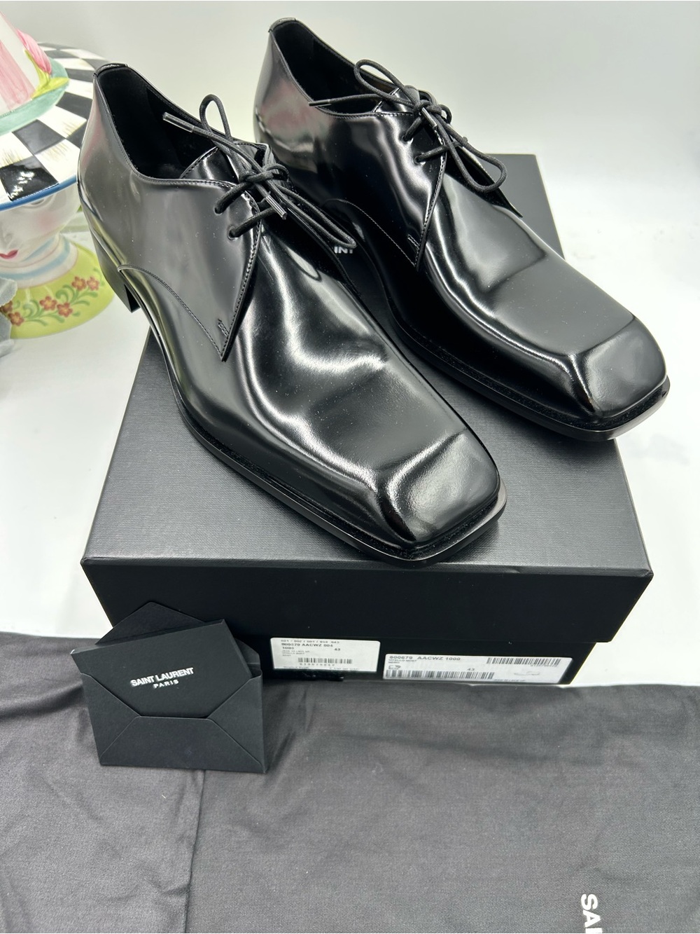 Men's Saint Laurent Jean black leather derby shoes, size 43 made in Italy